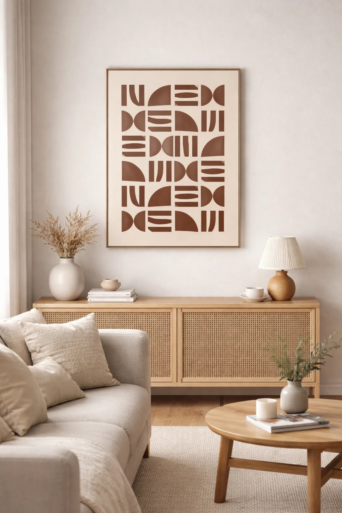 Abstract Geometric Wall Art with Wooden Frame 93 x 63 cm