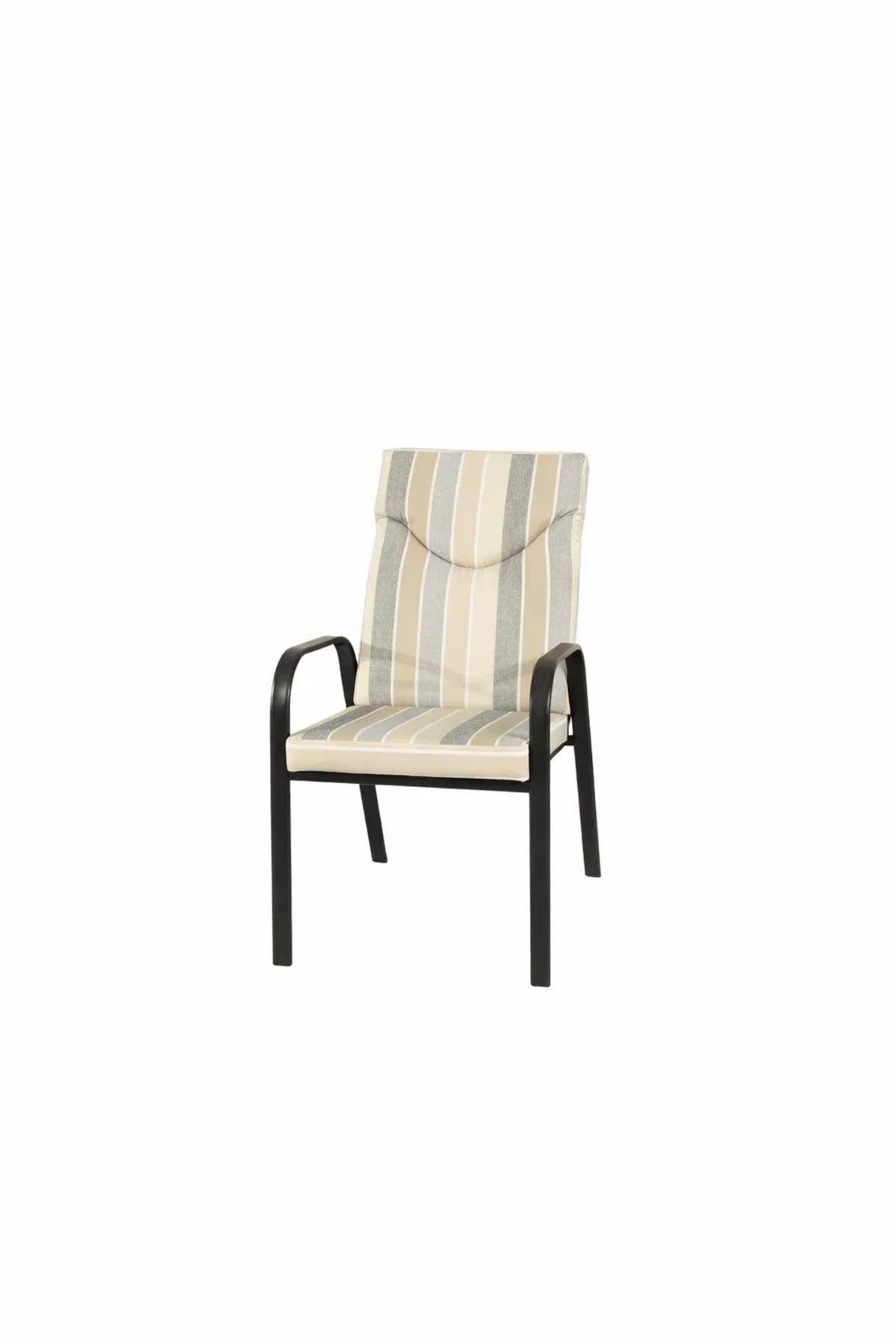 Comfortable Striped Lounge Chair with Grey and Beige Cushions √ê Stylish and Supportive Seating