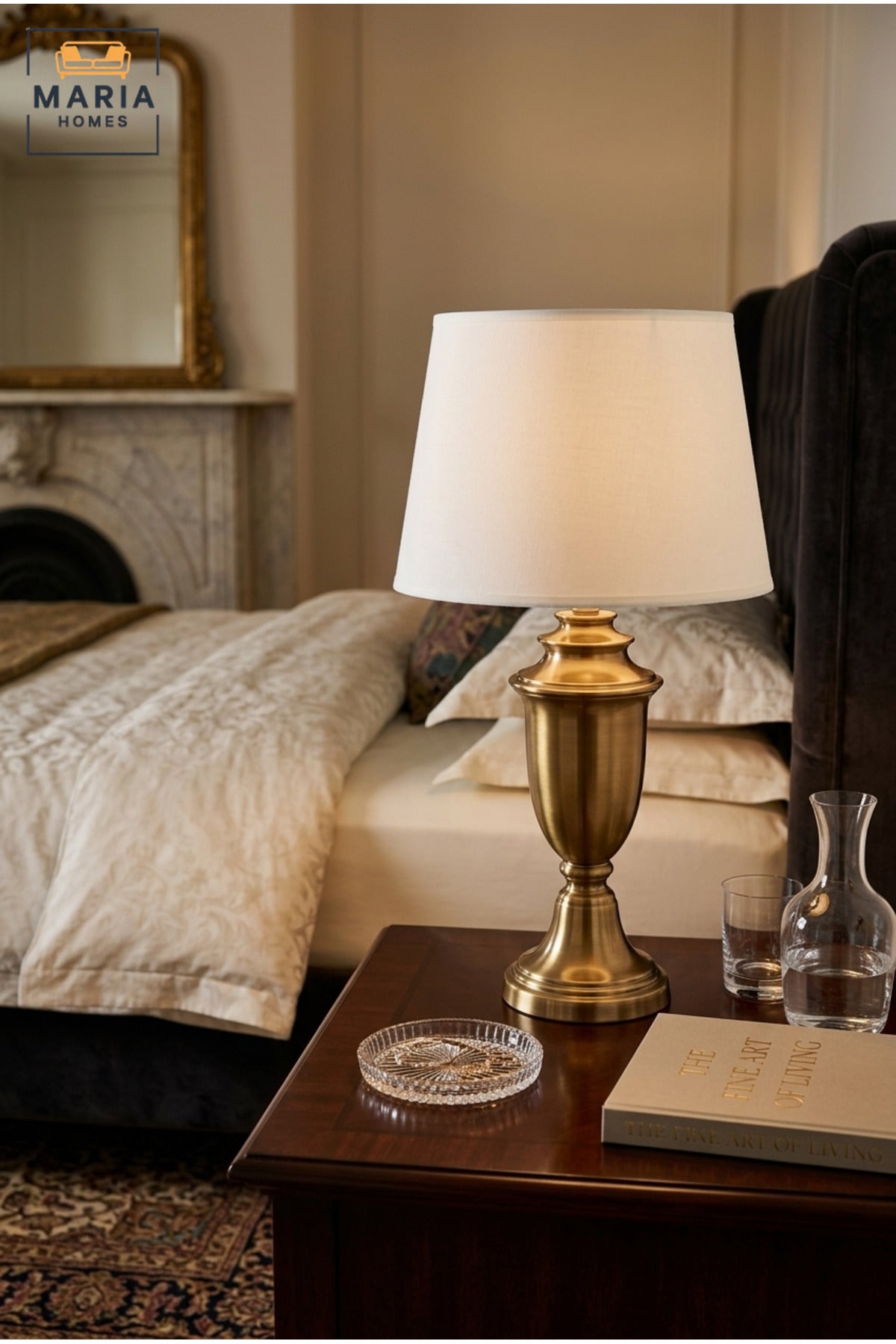 Classic Antique Gold Table Lamp with Decorative Urn Base and White Fabric Shade Elegant Bedside Light for Bedroom Living Room Office and Hotel Décor
