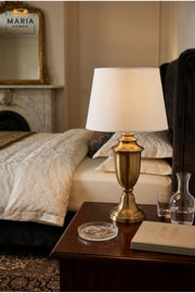 Classic Antique Gold Table Lamp with Decorative Urn Base and White Fabric Shade Elegant Bedside Light for Bedroom Living Room Office and Hotel Décor