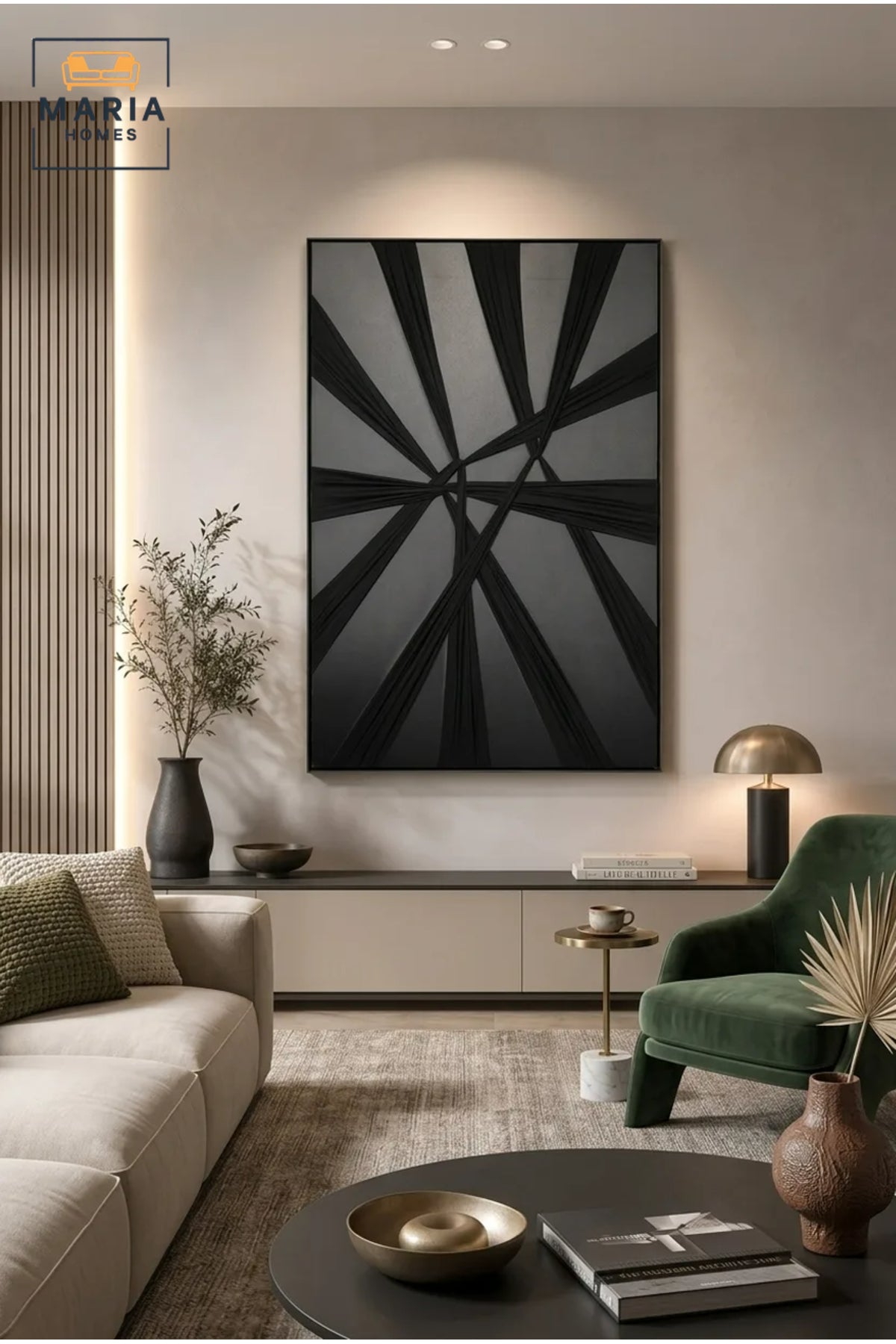 Modern Black Geometric Framed Wall Art √ê Minimalist Abstract Textured Painting for Living Room, Bedroom & Office D≈Ωcor