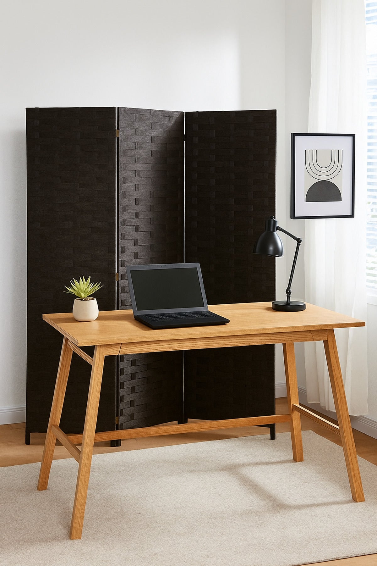 4-Panel Woven Room Divider Ð 180_180 cm Foldable Privacy Screen in Coffee Brown