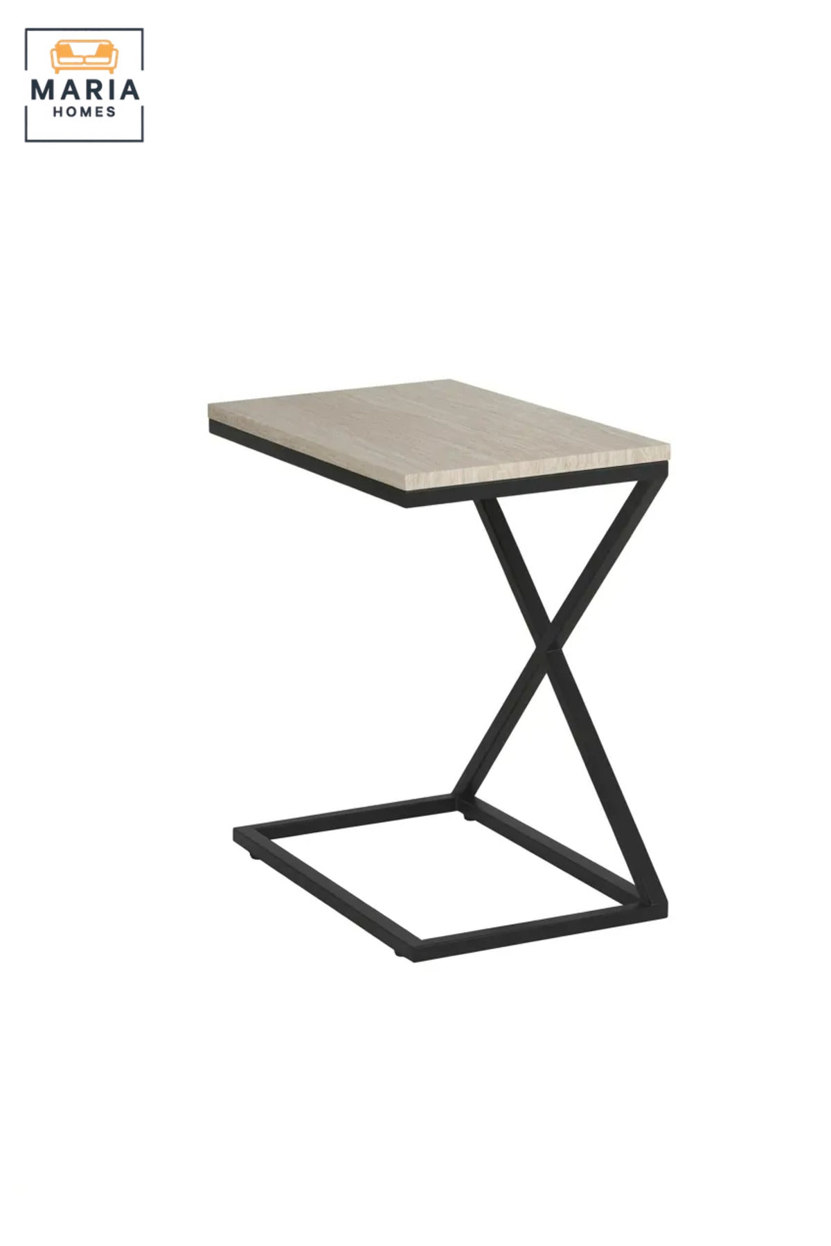Modern C-Shaped Side Table with Stone-Effect Top & Geometric Base, Contemporary Sofa End Table for Living Room, Bedroom & Lounge