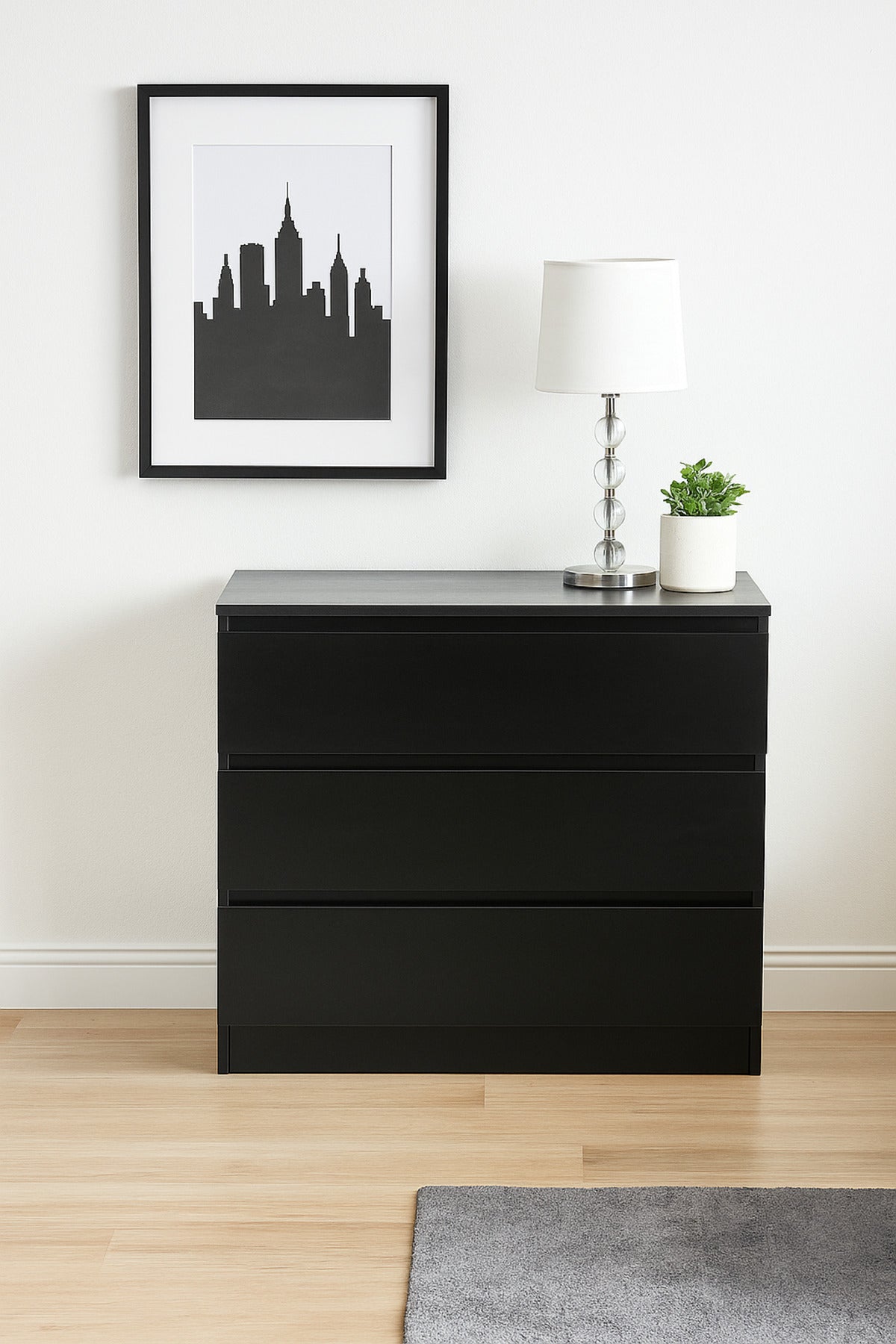Black Wooden Drawer Cabinet 80_48_79 cm Ð Modern 3-Drawer Dresser for Bedroom, Living Room & Office