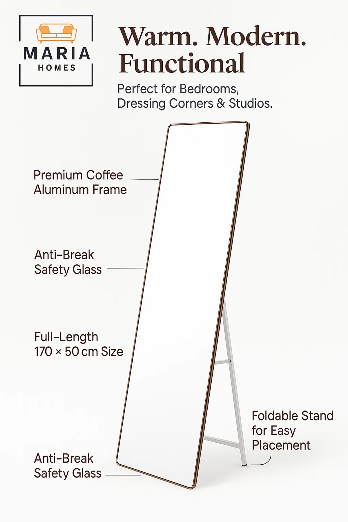 Full Length Coffee Frame Mirror 170_50 Standing Dressing Floor Mirror for Bedroom D≈Ωcor