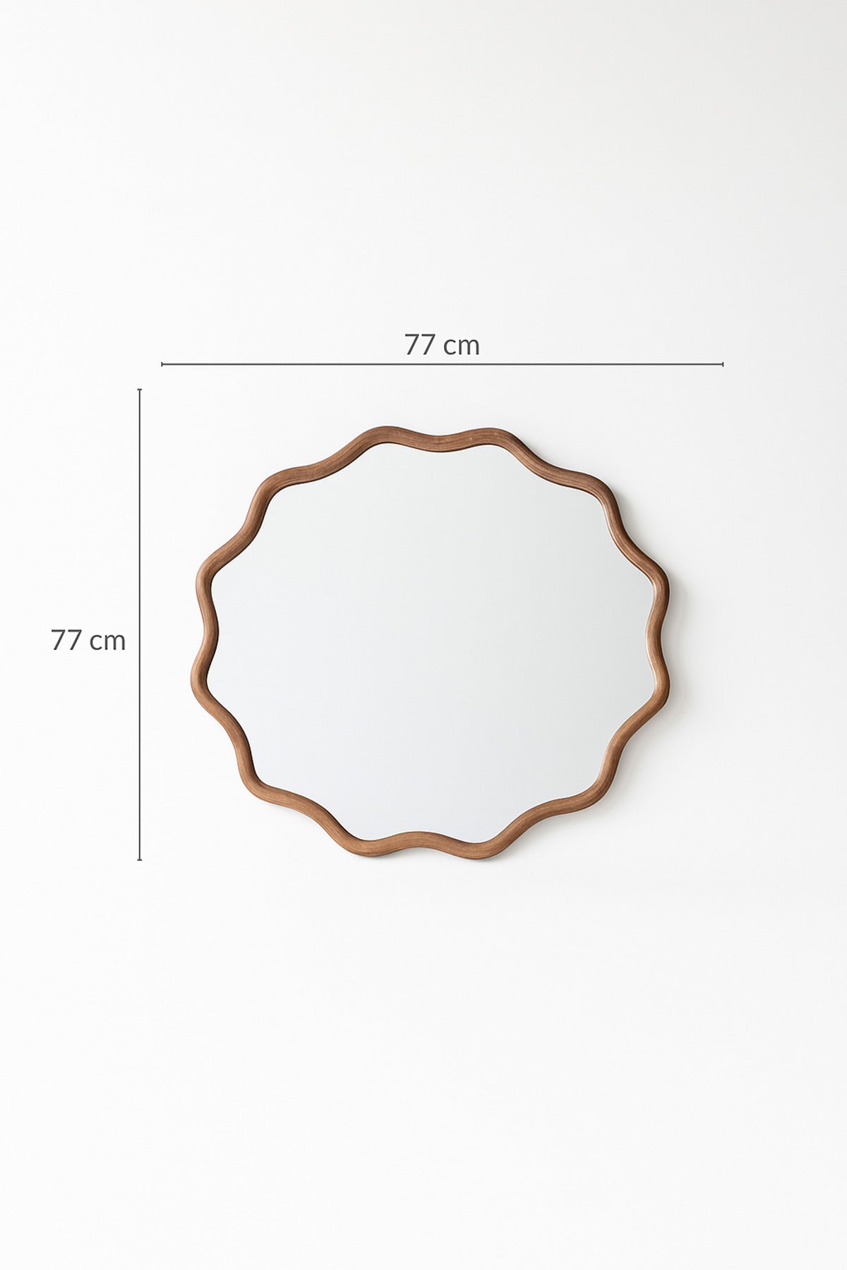 Round Wavy Frame Decorative Wall Mirror Ð Natural Wood 77_77 cm