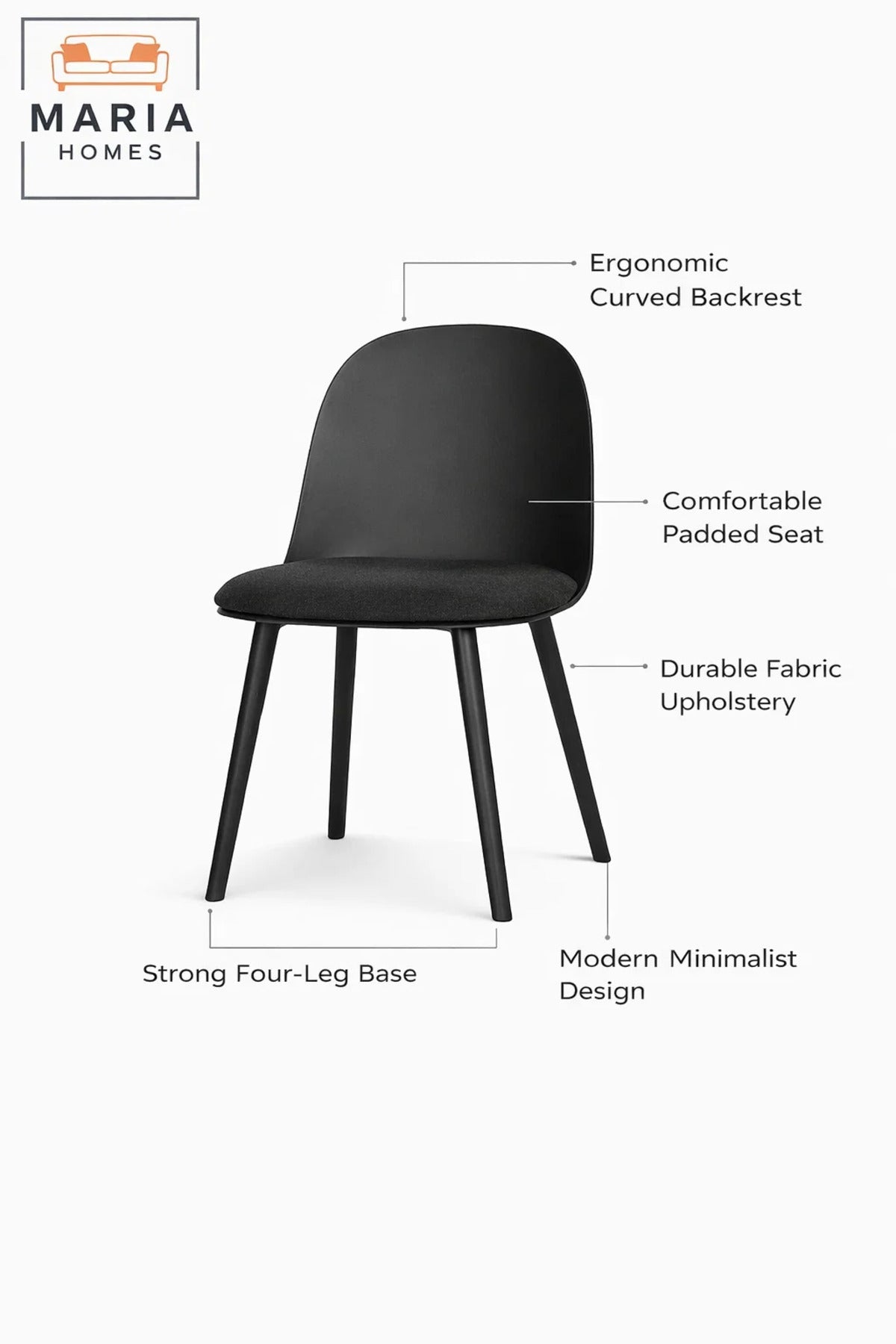 Black Dining Chair with Cushion Ð Modern Minimalist Side Chair