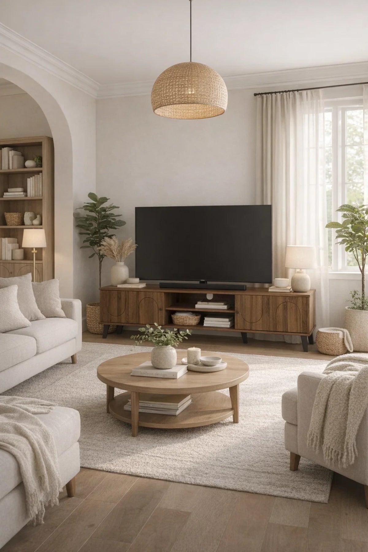 Modern Wooden TV Stand Dark Brown with Curved Line Design 180 x 40 x 44 cm