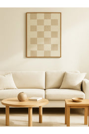 Modern Geometric Wall Art Ð 120_80 cm Beige and Cream Checkered Framed Canvas DŽcor