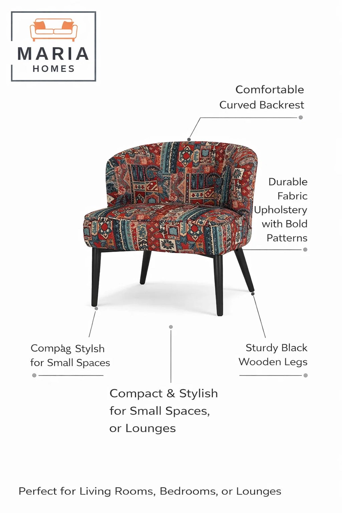 Red Patterned Accent Chair with Black Legs Ð Modern Lounge Chair