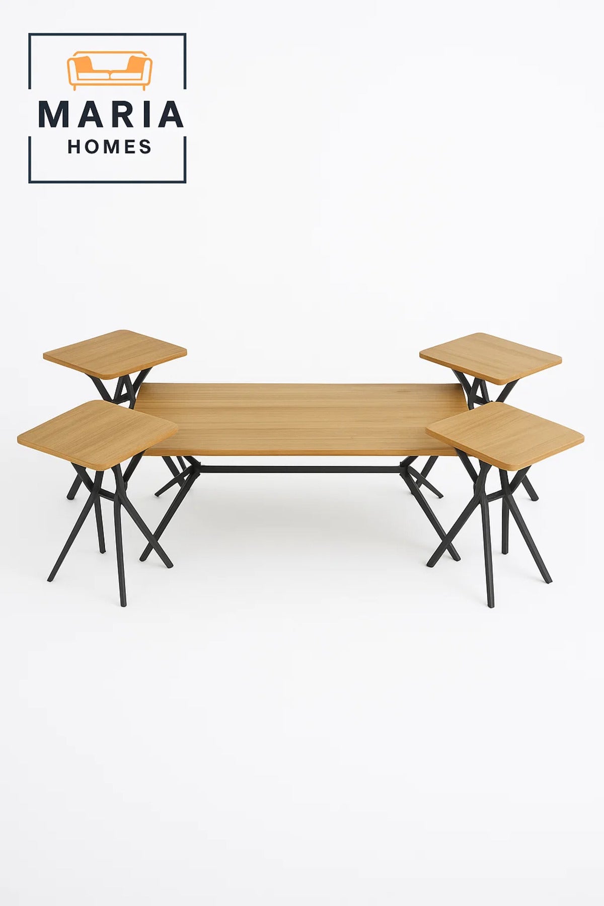 5 Pcs Coffee Table Set 1+4 with Light Finish & Metal Base
