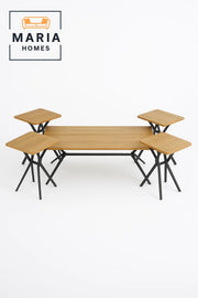 5 Pcs Coffee Table Set 1+4 with Light Finish & Metal Base