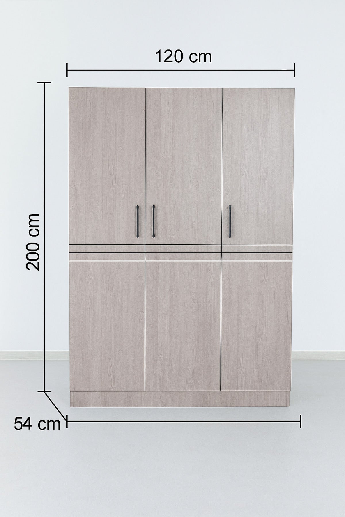 3-Door Wardrobe with Shelves Ð 120_54_200 cm Modern Light Gray Wooden Storage Cabinet