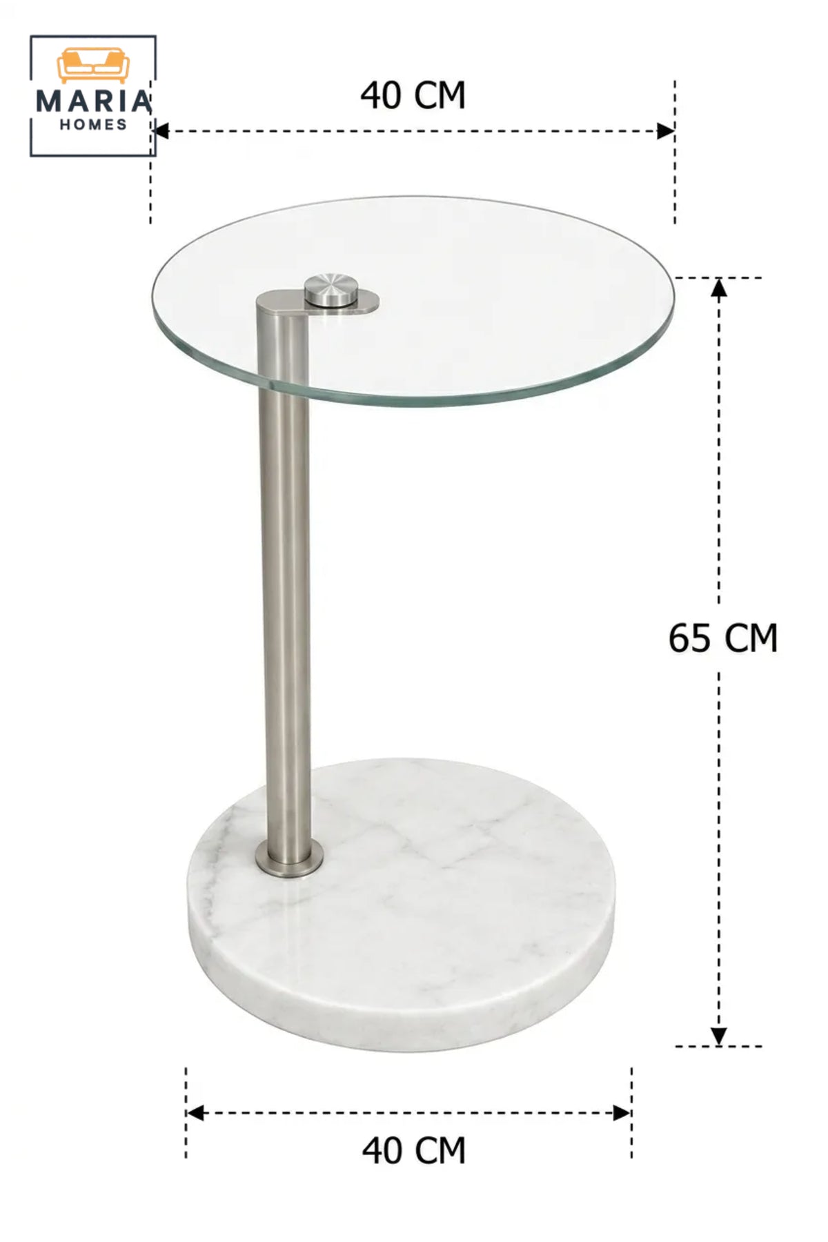 Modern Round Glass Side Table with White Marble Base and Gold Metal Frame √ê Luxury Accent End Table for Living Room, Bedroom & Lounge