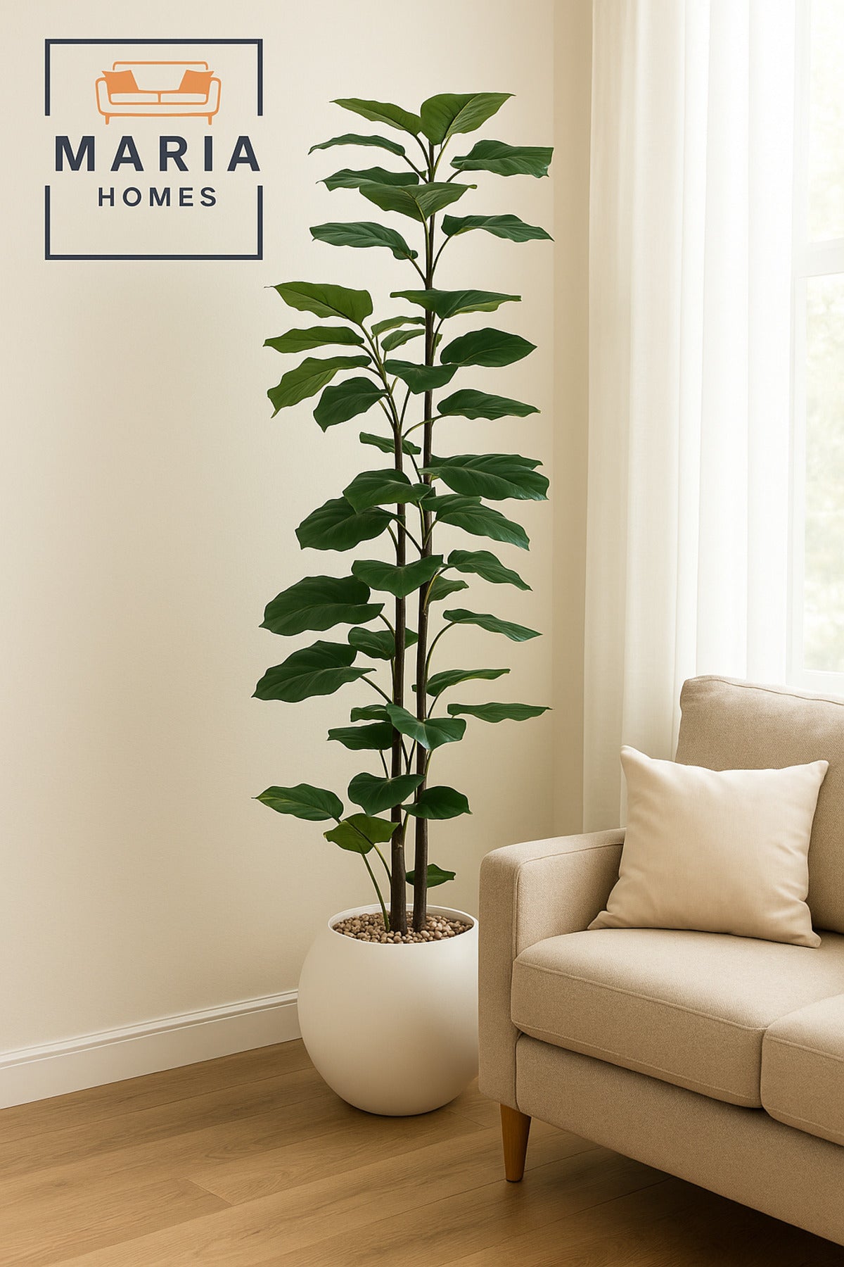Artificial Alocasia Tree 230 cm – Tall Decorative Plant in White Plastic Pot