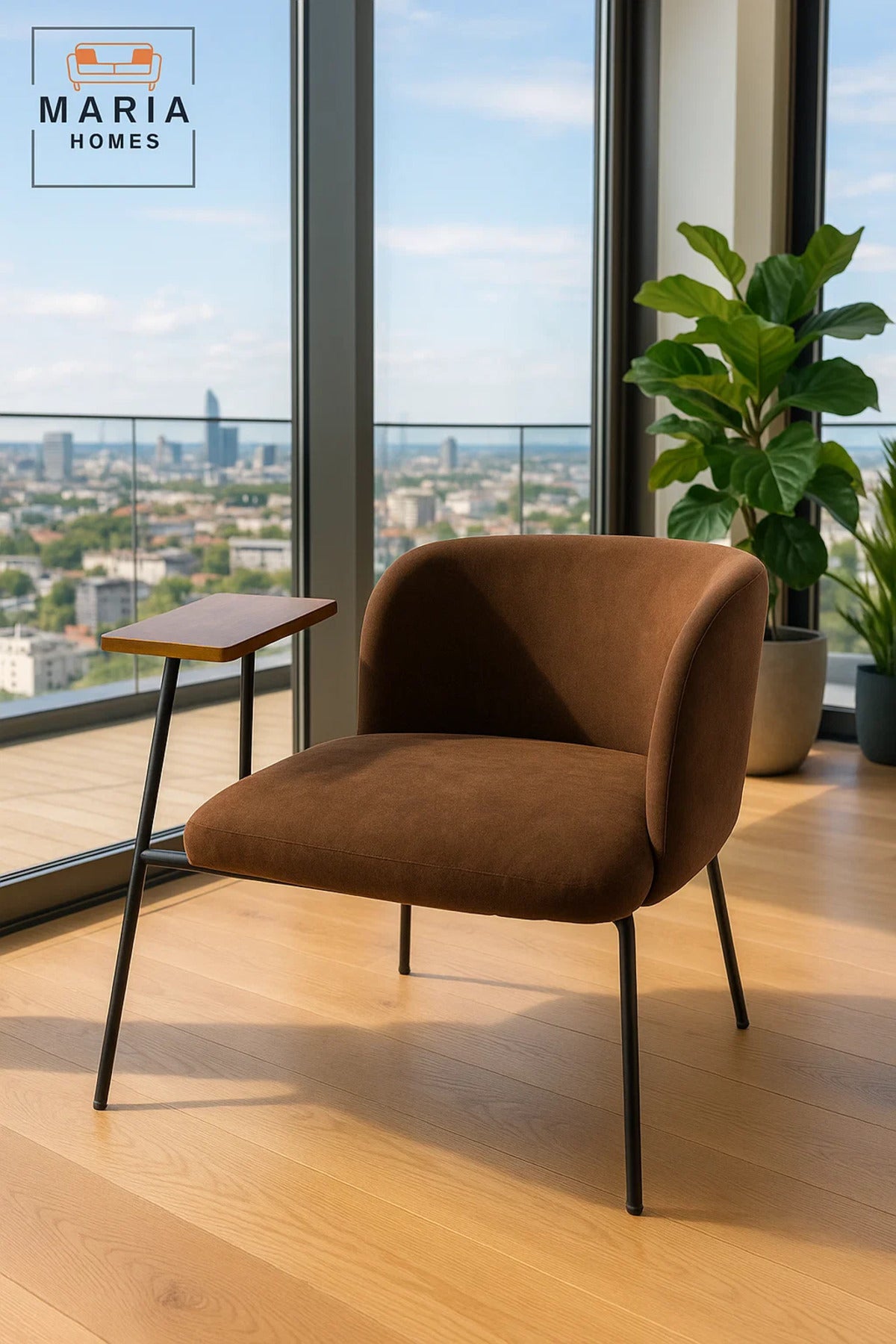 Wide Brown Fabric Lounge Chair Ð Modern Upholstered Armchair with Black Legs for Home or Office Use