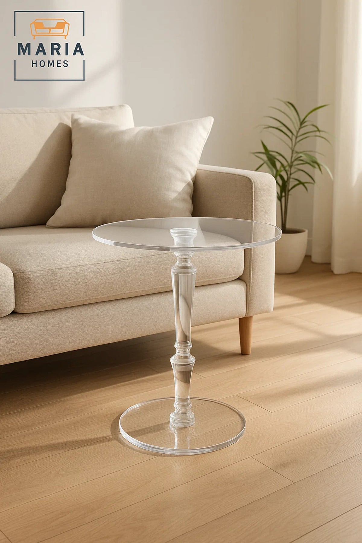 Elegant Clear Acrylic Round Side Table 50_50_55 cm √ê Modern Crystal Style Accent Table