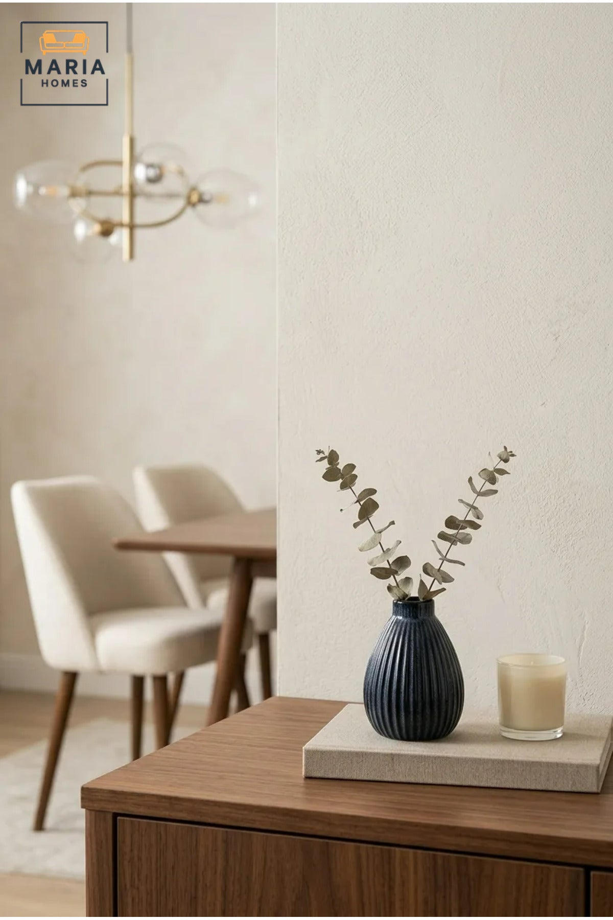 Blue Ribbed Decorative Vase, Modern Teardrop Flower Holder with Narrow Opening for Dried Flowers, Living Room, Bedroom, Office, Shelf and Table Décor