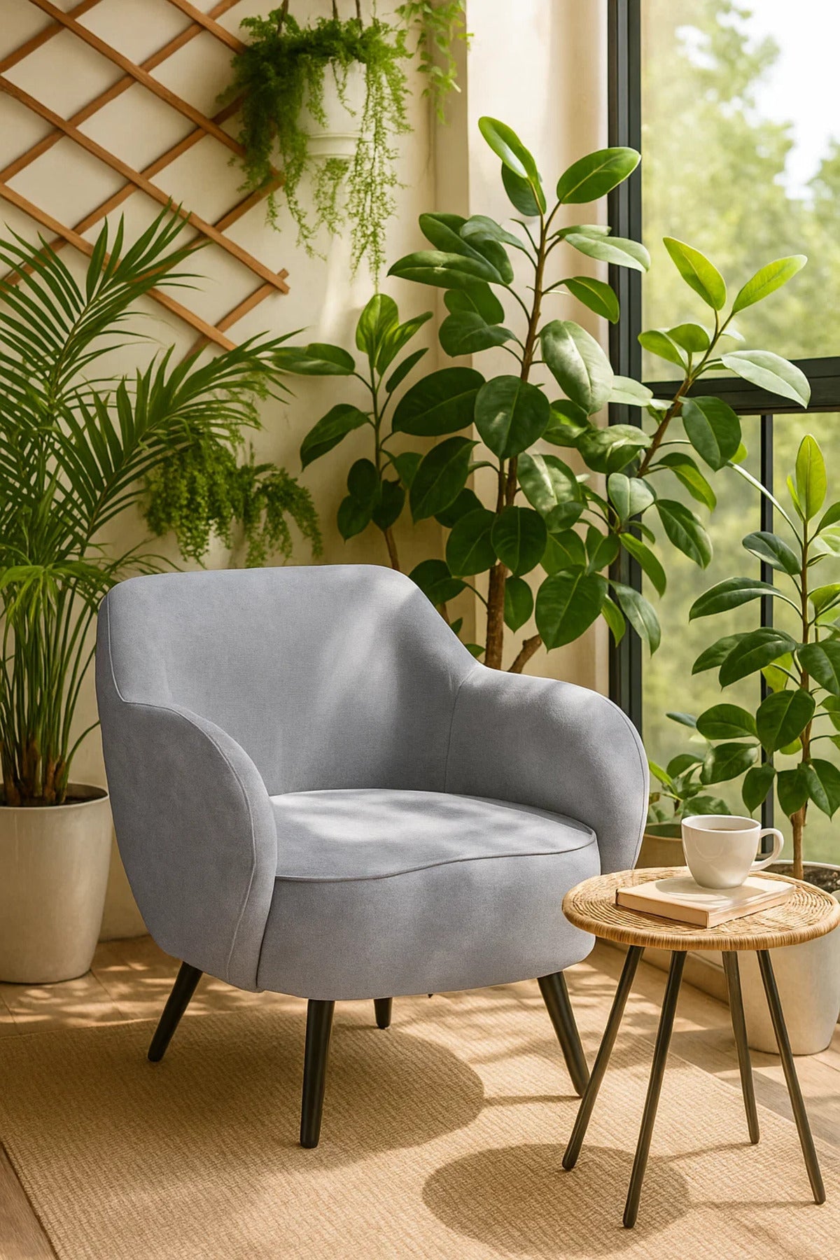 Light Grey Fabric Armchair, Comfy Lounge Chair for Living Room, Office Cabin & Reading Corner