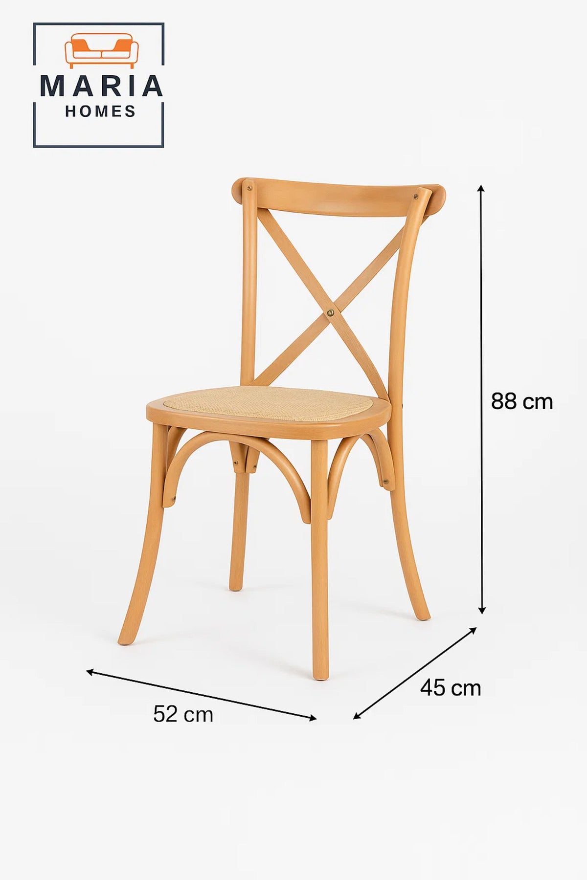 Wooden Cross Back Dining Chair with Woven Rattan Seat Ð Rustic Farmhouse Style for Home & CafŽ