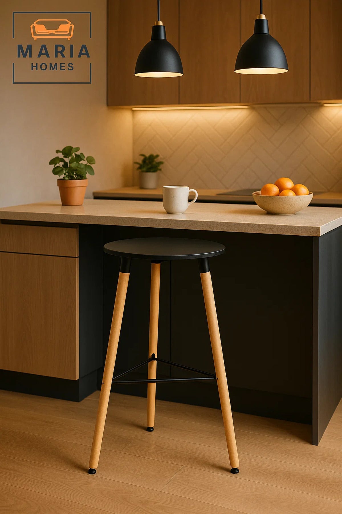 Tall Round Table with Wooden Legs and Black Top Ð Nordic Style