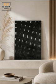 Modern Black Woven Pattern Framed Wall Art – Textured Abstract Decorative Painting for Living Room, Bedroom & Office Décor