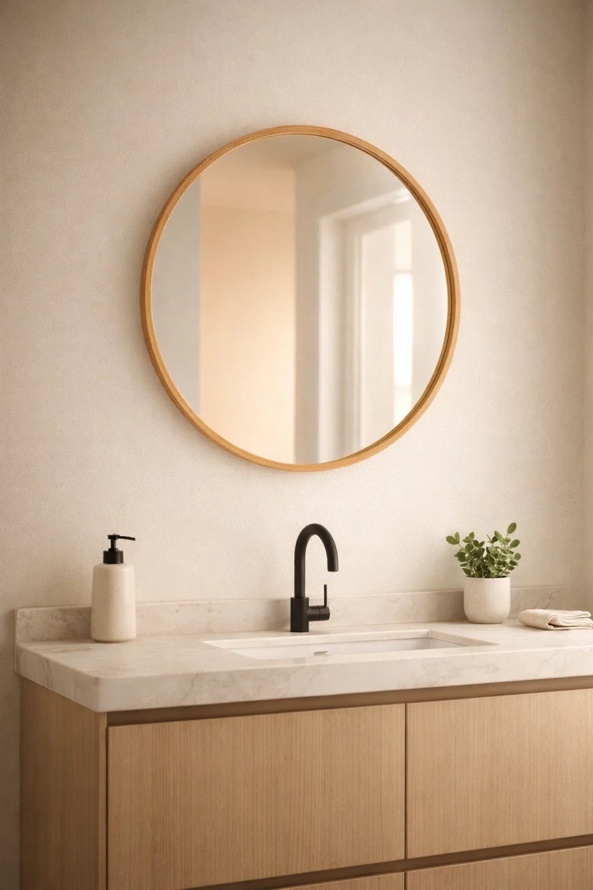 Modern Round Wall Mirror with Gold Frame for Living Room & Bathroom