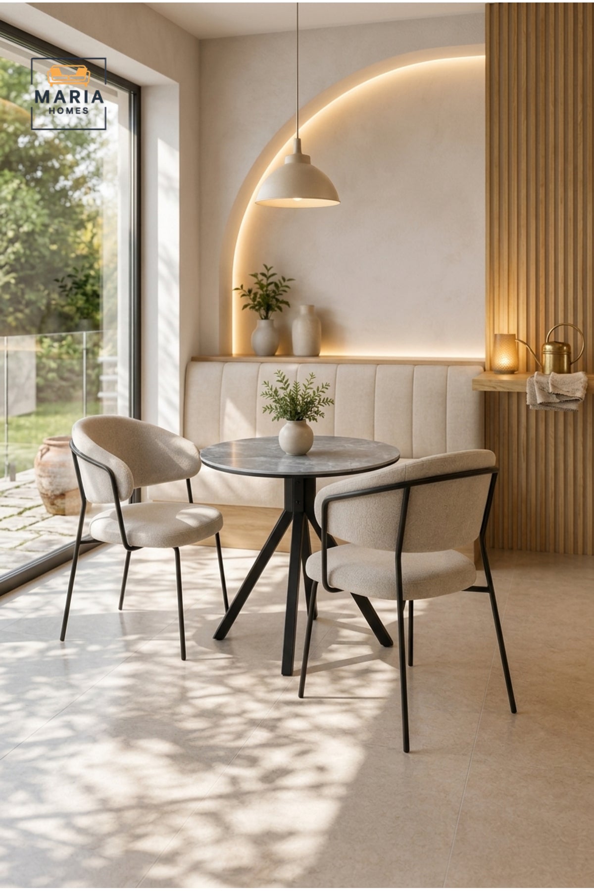 Modern Round Dining Table Marble Look Top Caf≈Ω Table Restaurant Table with Black Metal Base