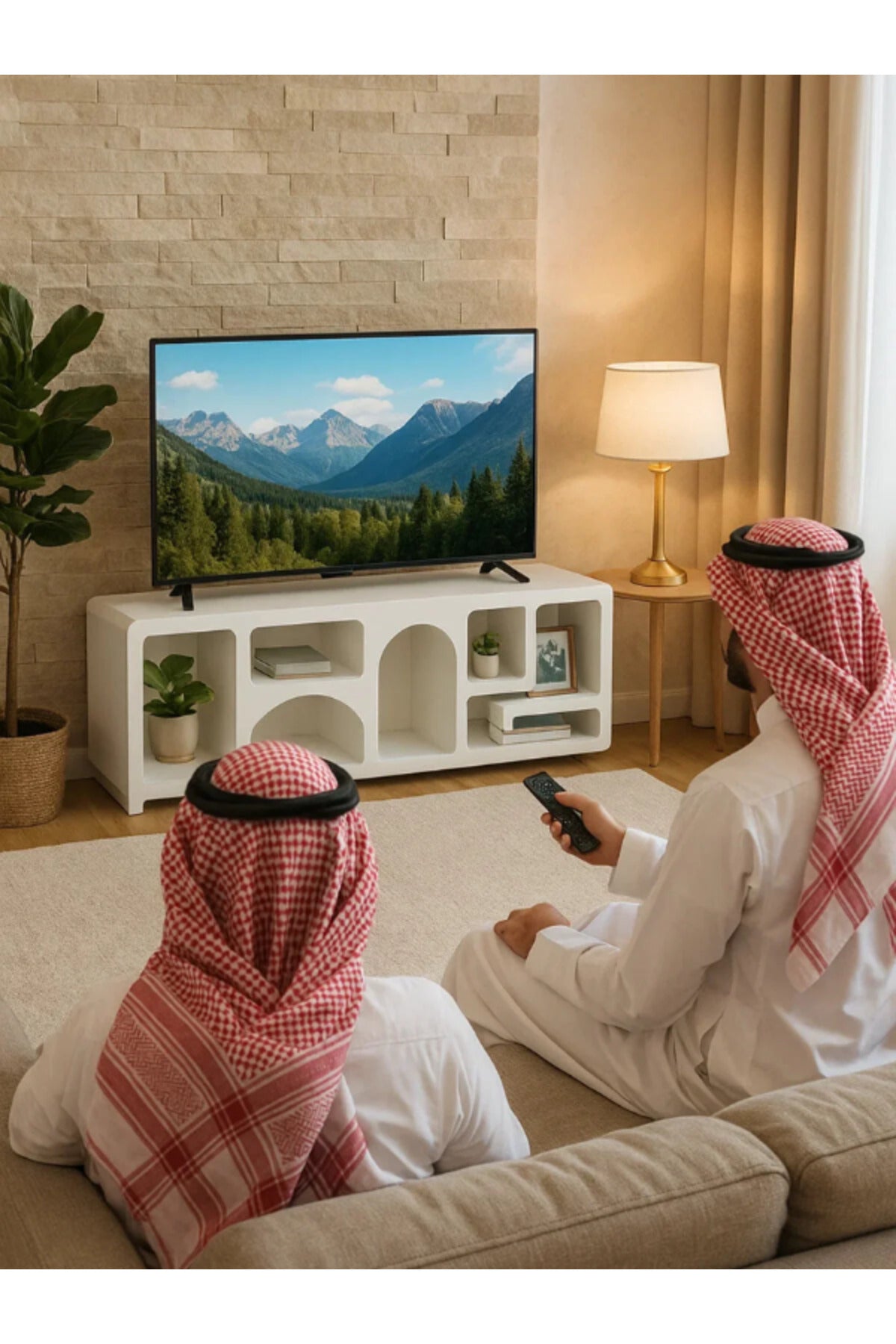 Modern White TV Stand with Arched Open Shelves – 180x40x50 cm Minimalist Media Console