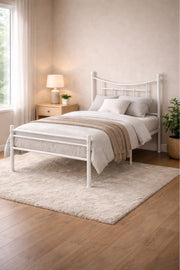 White Metal Bed Frame with Curved Headboard
