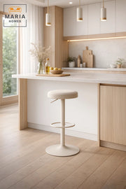 Modern Adjustable Bar Stool Beige Round Seat with Footrest