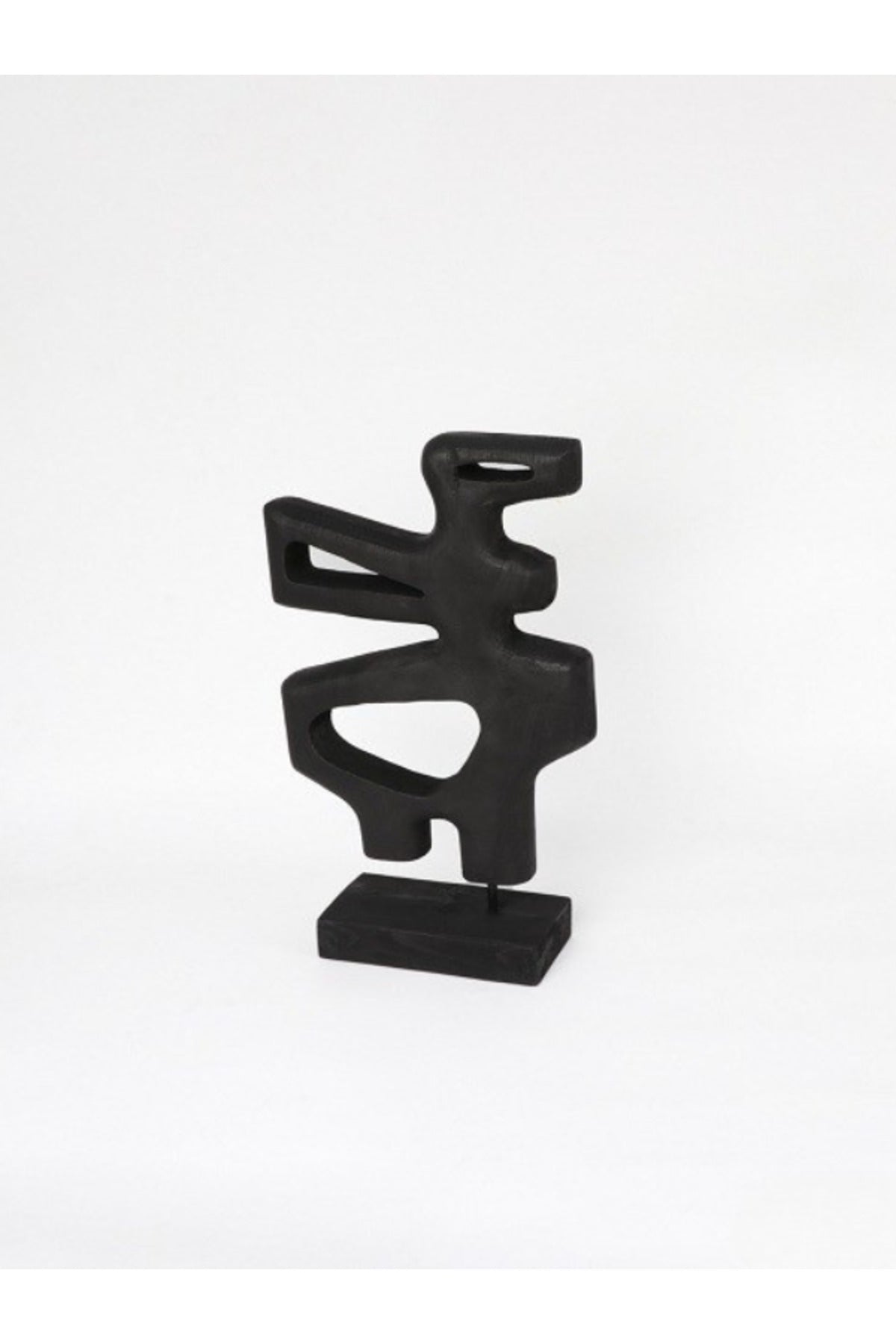 Black Wooden Abstract Decorative Sculpture on Stand Ð Contemporary Art Accent