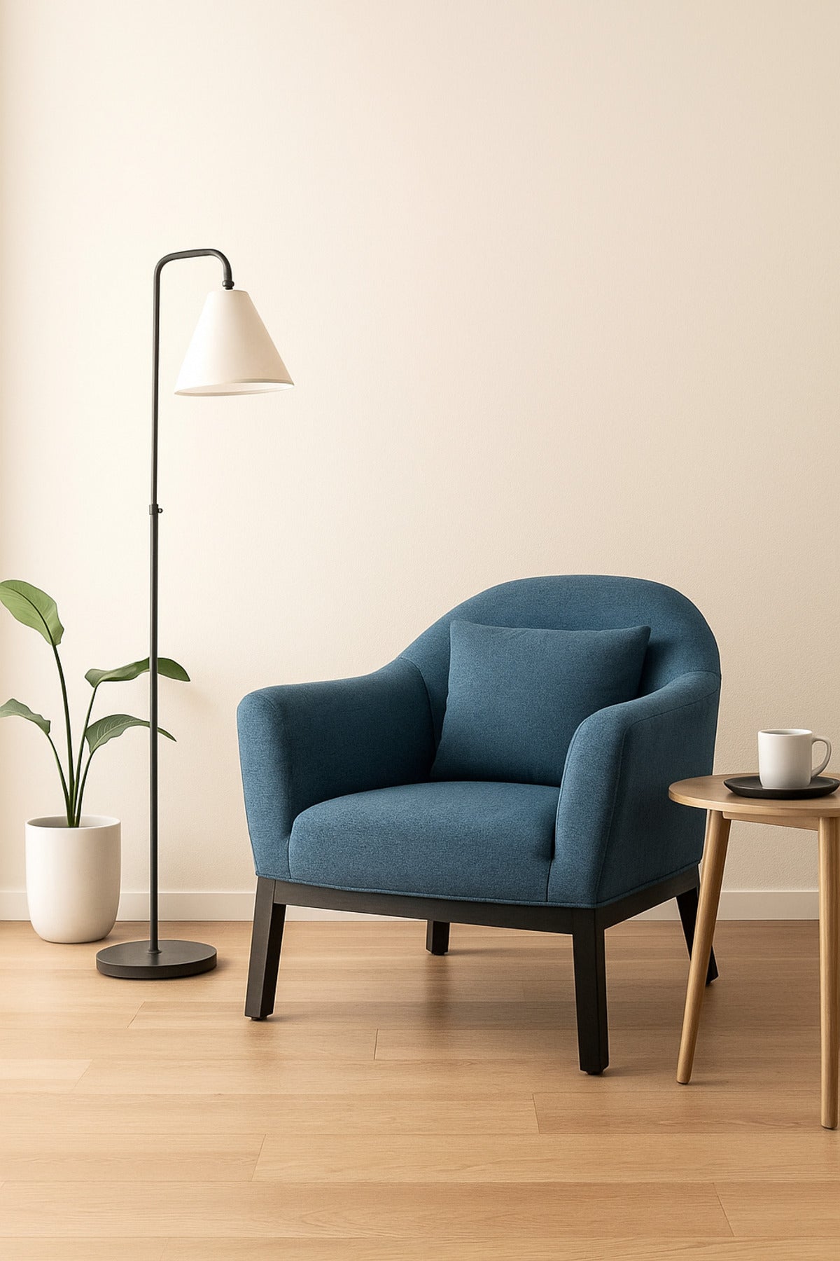 Blue Fabric Armchair Ð Modern Single Seater Lounge Chair with Cushion for Living Room & Office