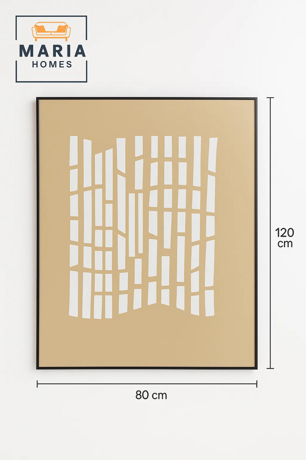 Abstract Beige Wall Art with White Cutout-Style Geometric Pattern-size80*120 CM