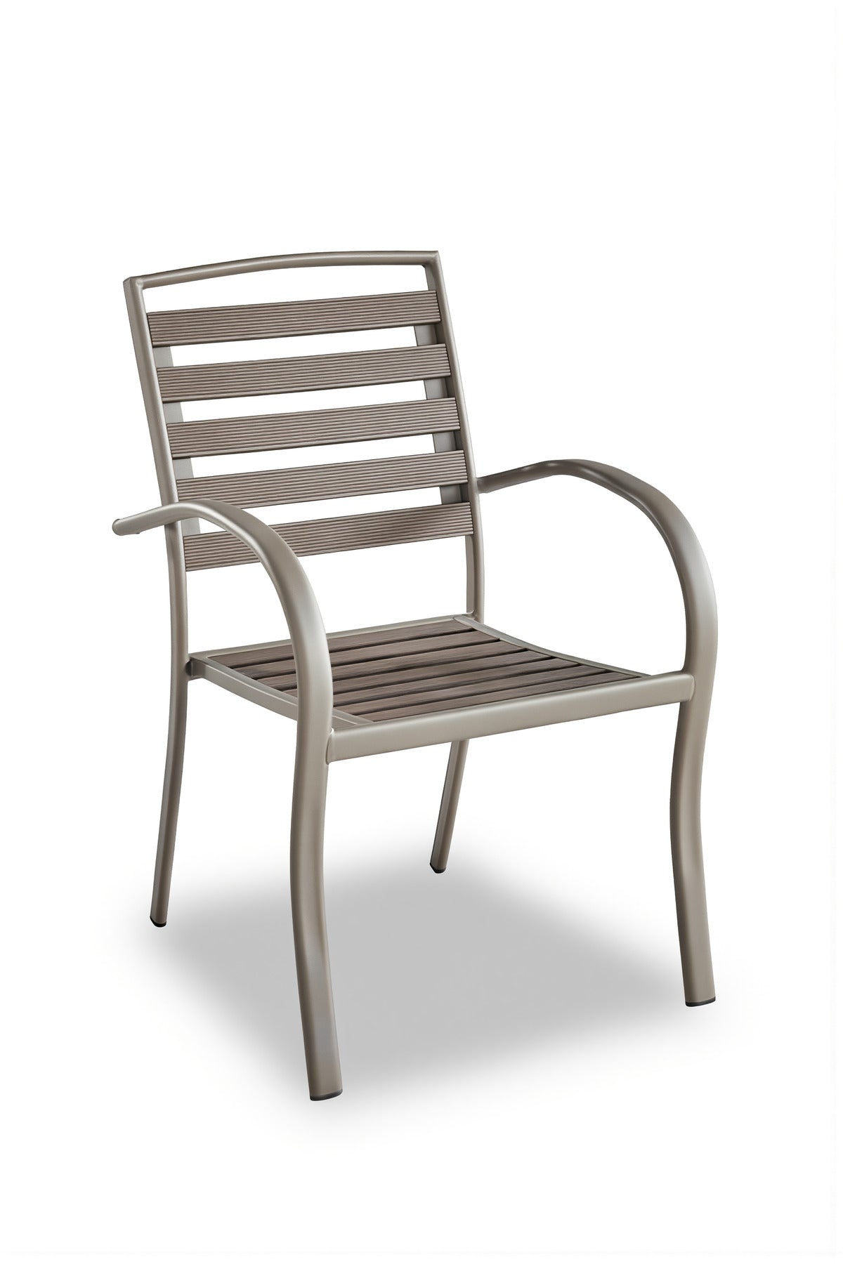 Brown Beige Outdoor Armchair Durable Metal Frame Modern Garden Balcony Patio Dining Chair