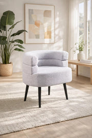 Premium Light Grey Boucle Fabric Armchair with Curved Back Design for Modern Home Living Room