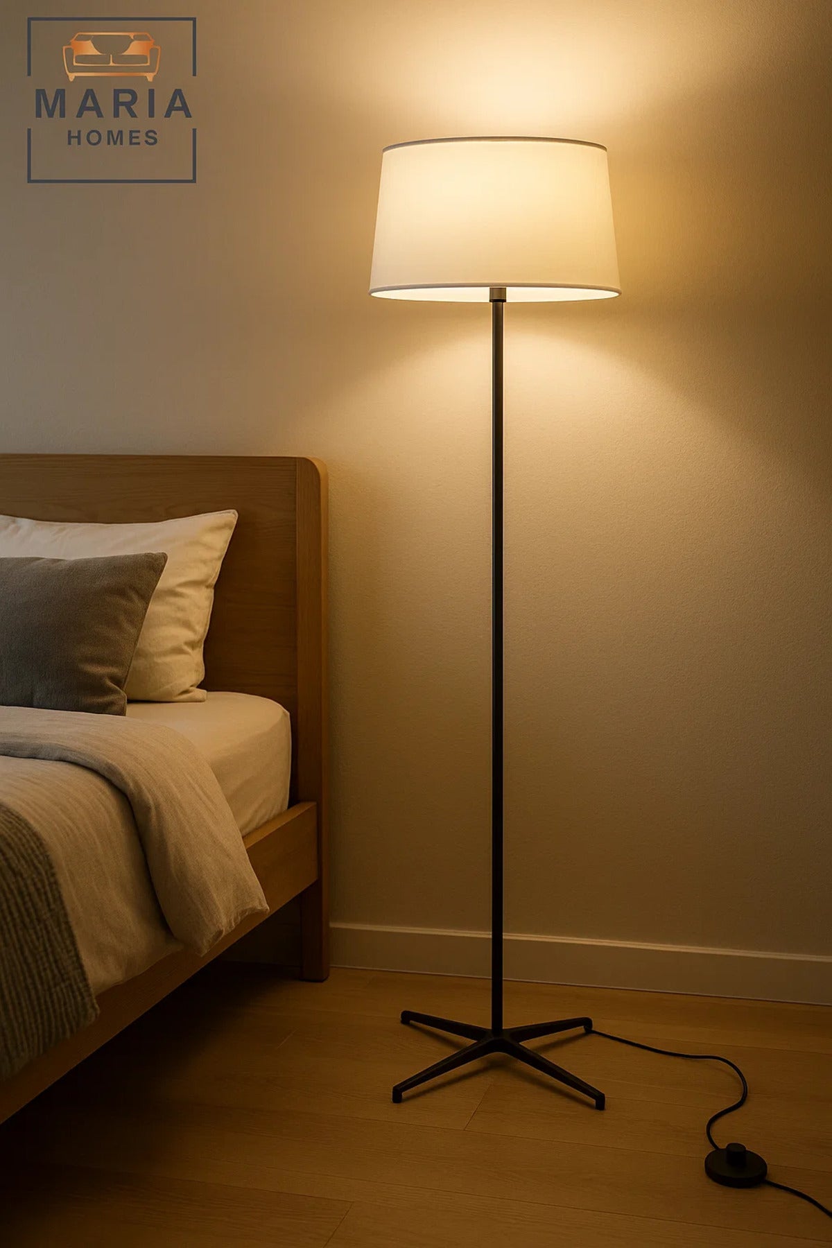 Minimalist Floor Lamp with Tripod Base and Cream Shade