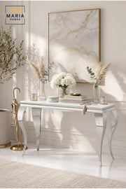 Luxury Silver Console Table with Marble Look Top √ê Modern Entryway & Hallway Accent Table