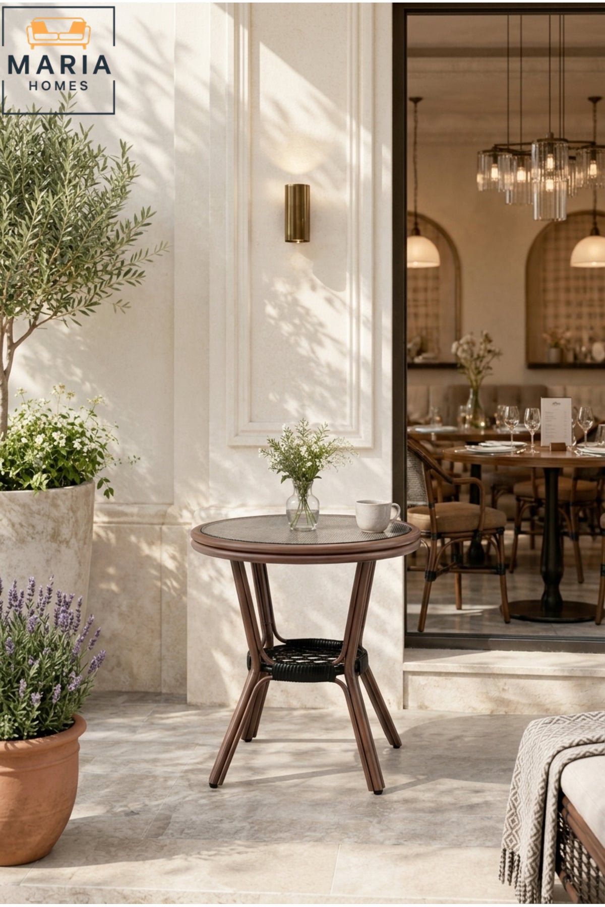 Modern Round Caf≈Ω Table with Glass Top and Storage Shelf √ê Bistro Coffee Table for Caf≈Ω, Balcony & Outdoor Seating