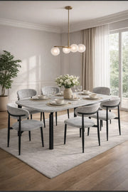 Grey Marble-Look Dining Table Set with 6 Chairs √ê 180_100cm