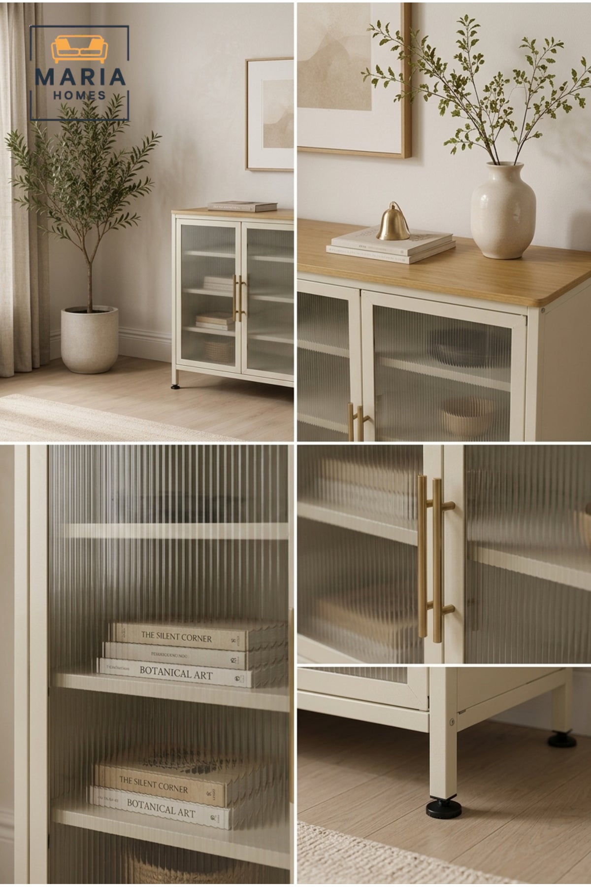 Modern Metal Sideboard Cabinet with Fluted Glass Doors √ê Contemporary Storage & Display Cabinet