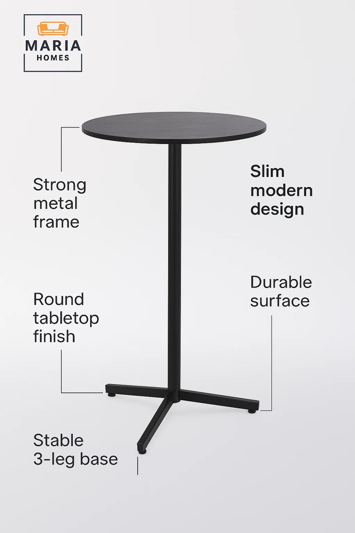 Modern Black Round High Table 60_104 cm Ð Tall CafŽ Bar Table with Metal Base