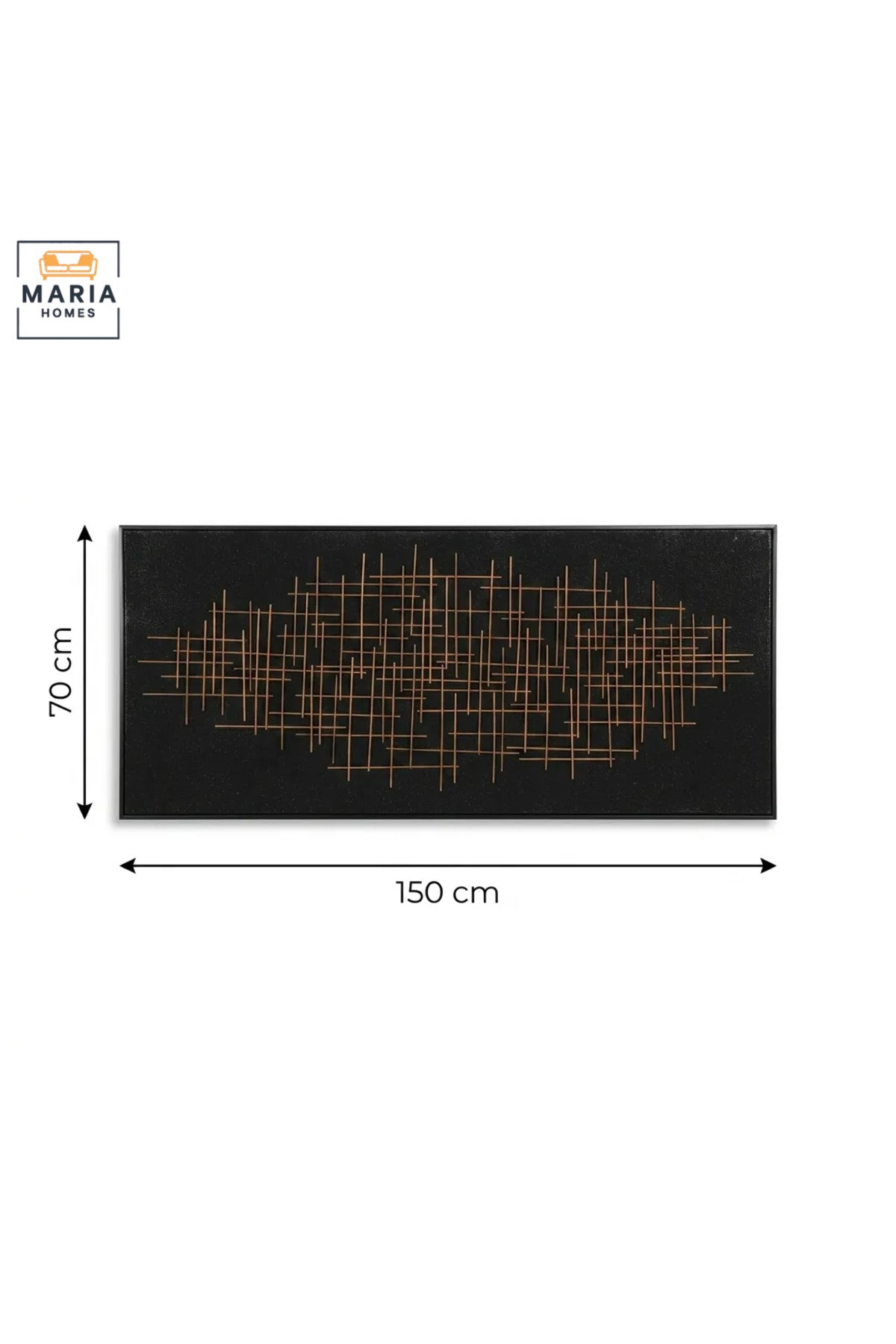 Modern Abstract Wall Art with Slim Black Frame, Gold Linear Geometric Design on Black Canvas for Living Room, Bedroom, Hallway and Office Décor