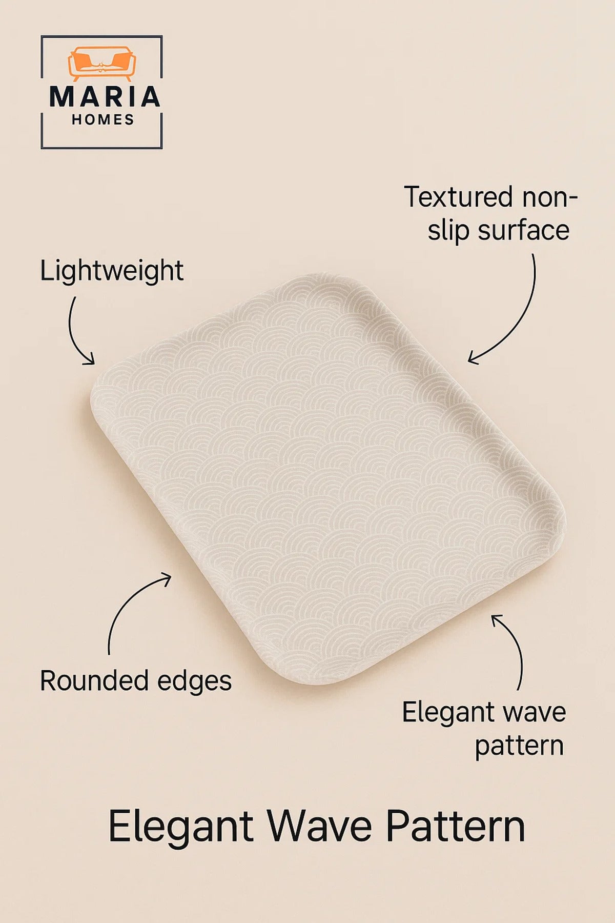 Rectangular Plastic Serving Tray with Wave Pattern Ð White, Medium Size