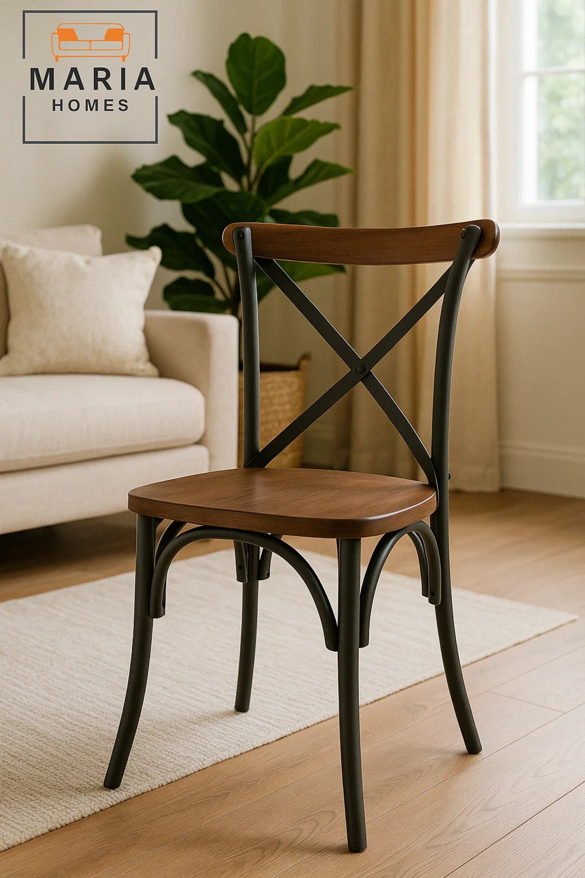 Industrial Style Cross Back Metal and Wood Chair Ð Rustic Dining or CafŽ Seating Solution