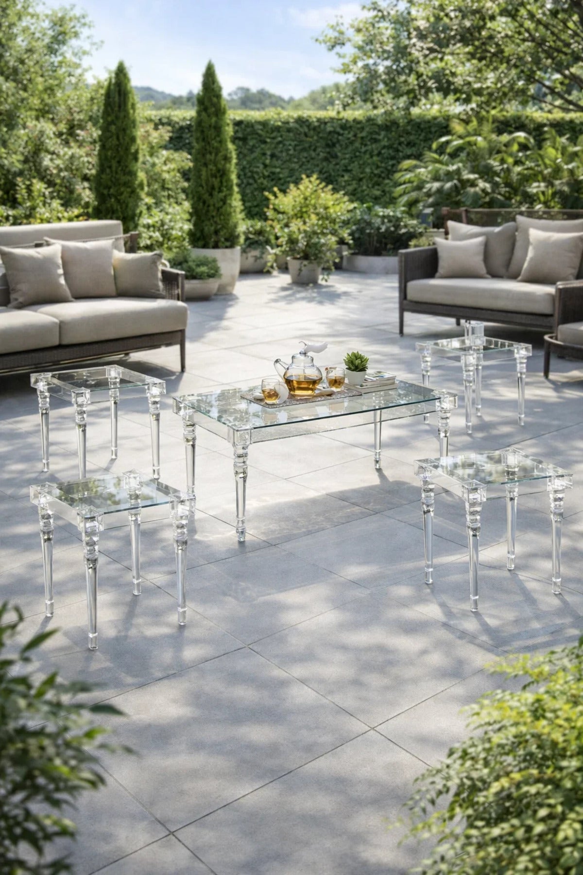 Luxury 5-Piece Glass Coffee Table Set with Acrylic Legs √ê Elegant Modern Design for Living Room