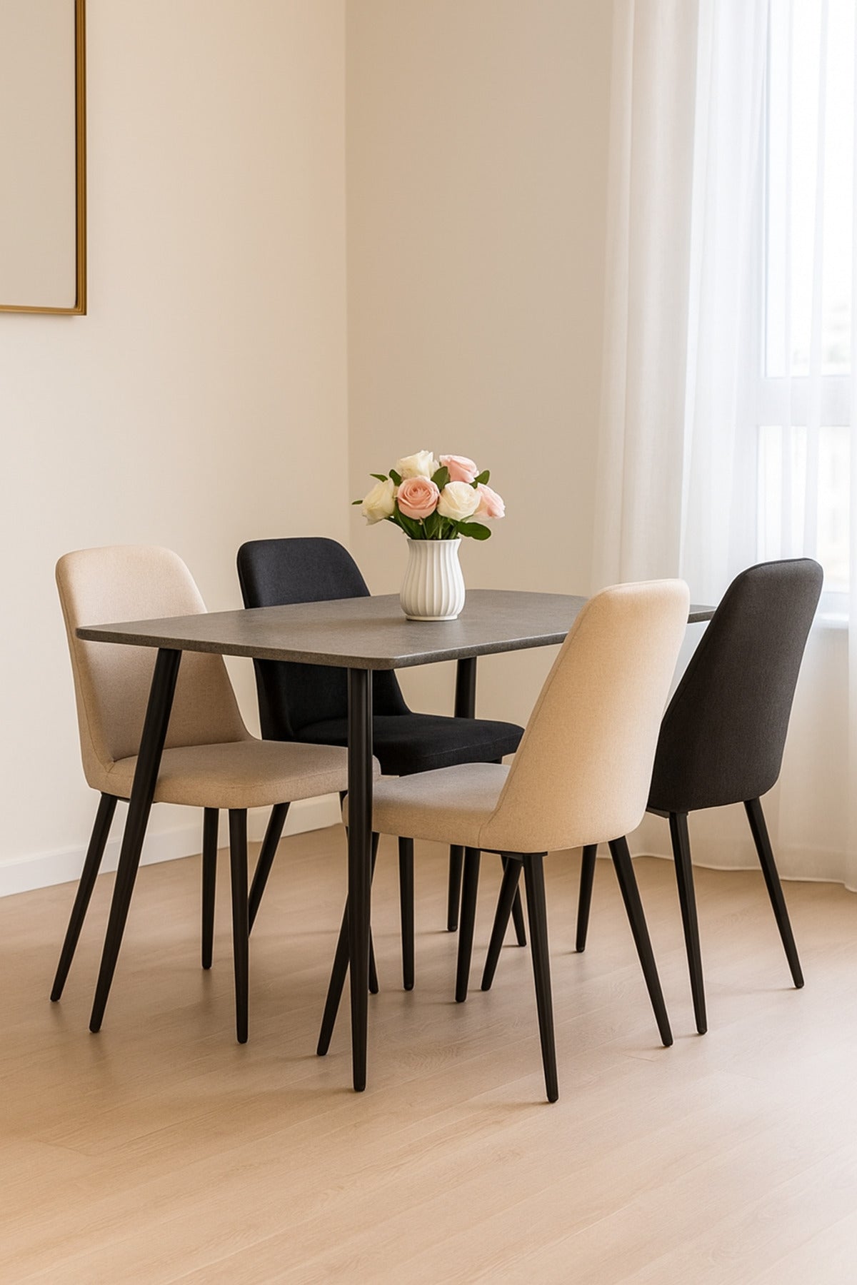 Modern Grey Dining Table with Black Metal Legs Ð 120_70_76 cm | Stylish Rectangular Table for Home