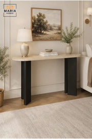 Modern Marble Top Console Table with Wooden Base for Entryway, Hallway & Living Room