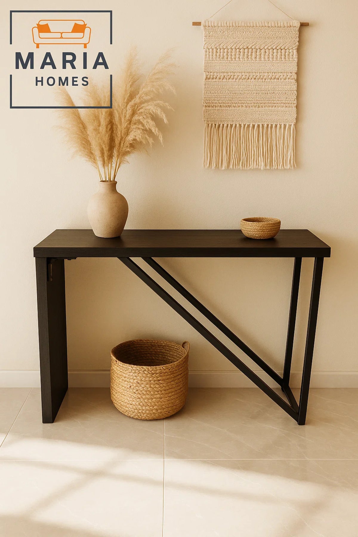 Modern Black Console Table 120x40x77cm Ð Minimalist Design with Diagonal Metal Support Frame