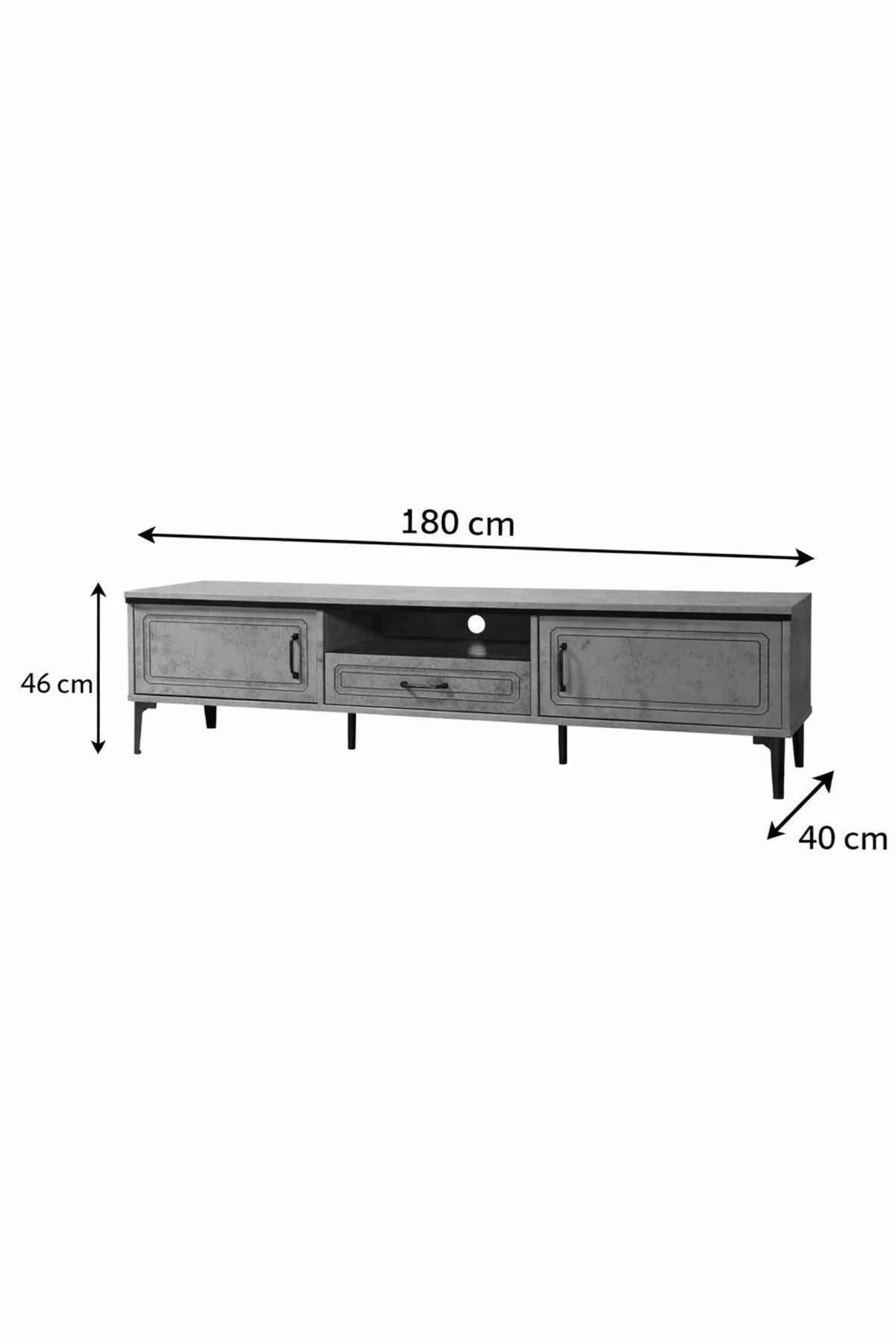 Modern Grey TV Entertainment Unit 180cm Wide Media Console with Storage Drawers Living Room